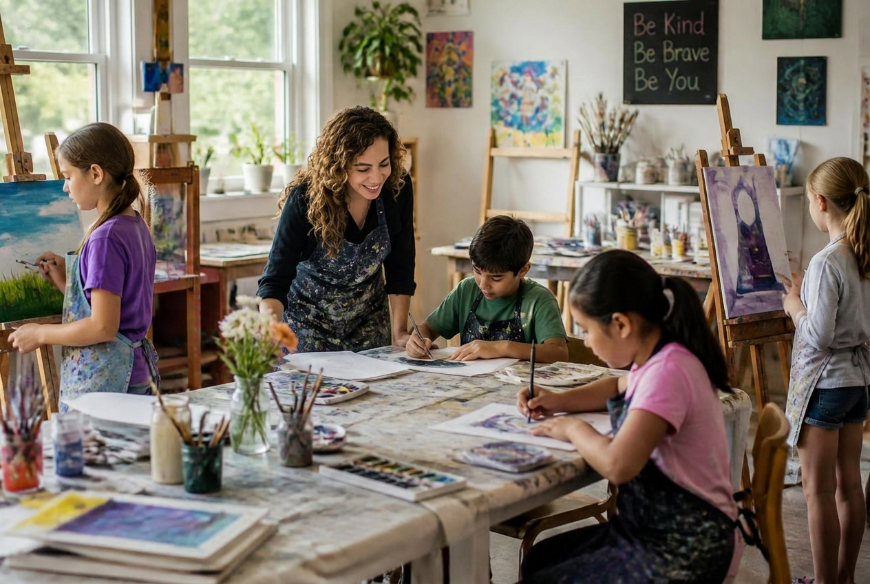 Students painting in the Pinczo studio